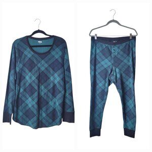 Gap Thermal Green Plaid 2 Piece Pajamas Set